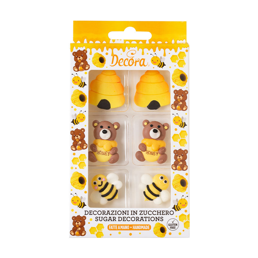 décoration sucre ours abeille ruche gâteau, déco gâteau thème abeilles, décor comestible fait main, décoration sucre enfant, decora abeille ours