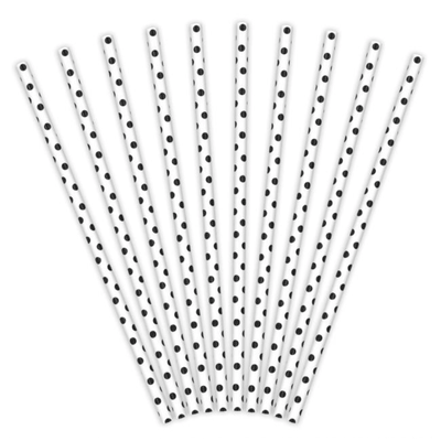 10 Pailles Cartonnées Blanc & Points Noirs - PARTY DECO