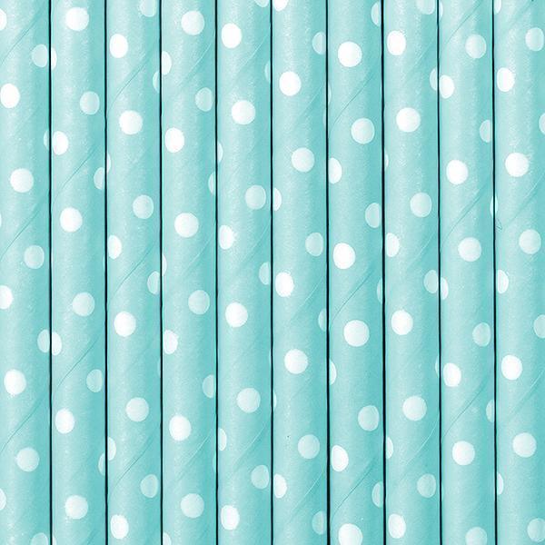 10 Pailles Cartonnées - Bleues & Points Blancs - PARTY DECO