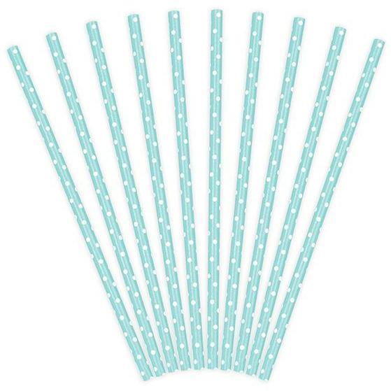 10 Pailles Cartonnées - Bleues & Points Blancs - PARTY DECO