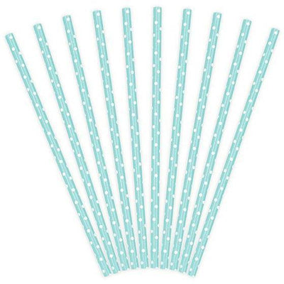 10 Pailles Cartonnées - Bleues & Points Blancs - PARTY DECO