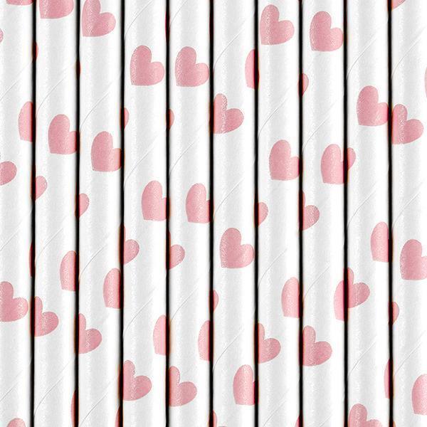 10 Pailles Cartonnées Coeur Rose - PARTY DECO