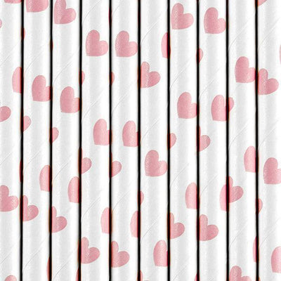 10 Pailles Cartonnées Coeur Rose - PARTY DECO