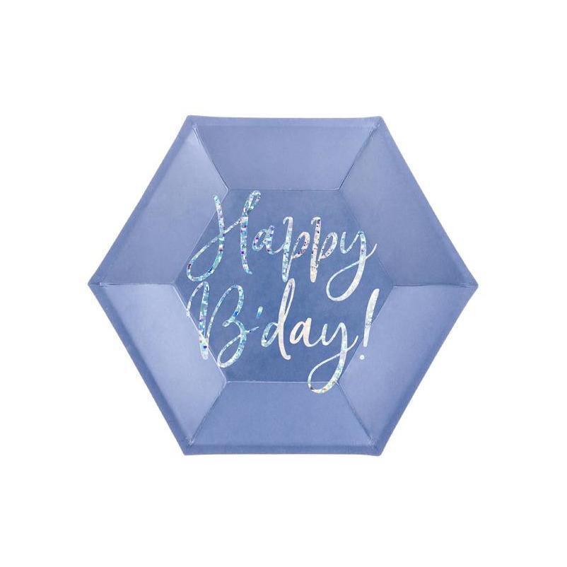 6 Assiettes Happy Birthday - Bleu - PARTY DECO