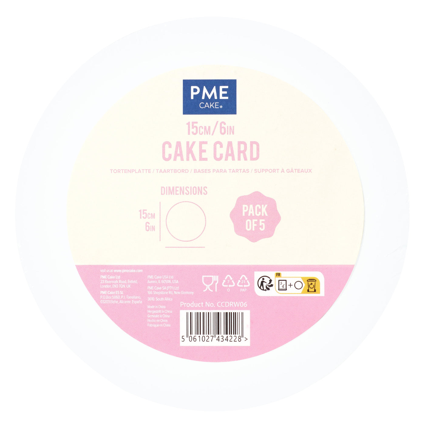 Set/5 Cake Card Round WHITE (choose the size)