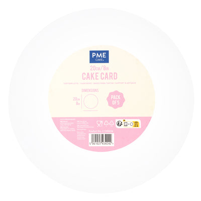 Set/5 Cake Card Round WHITE (choose the size)