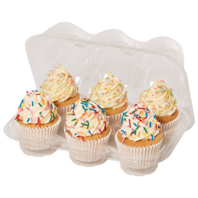 Lot de 3 boîtes empilables pour 6 cupcakes avec couvercle rigide transparent
