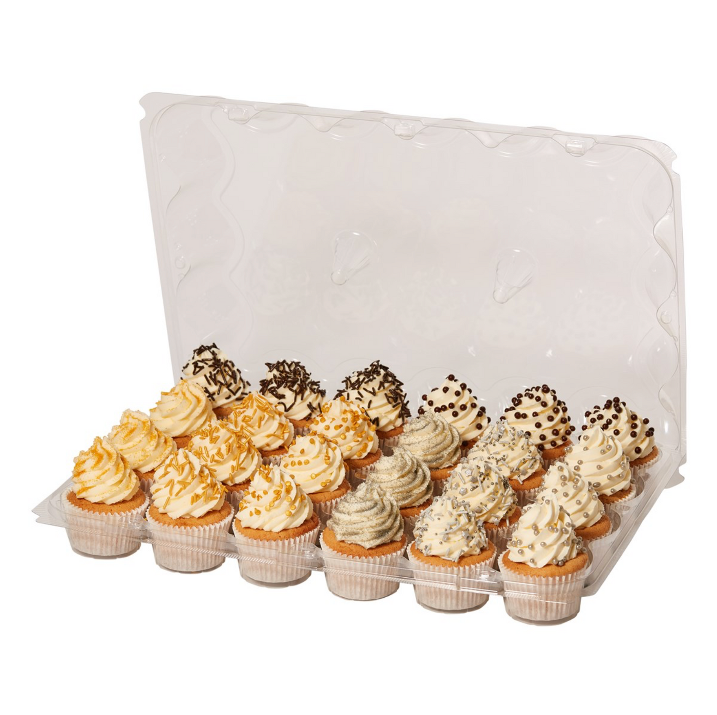 Boîte rigide 24 alvéoles pour cupcakes avec couvercle haut – Lot de 3
