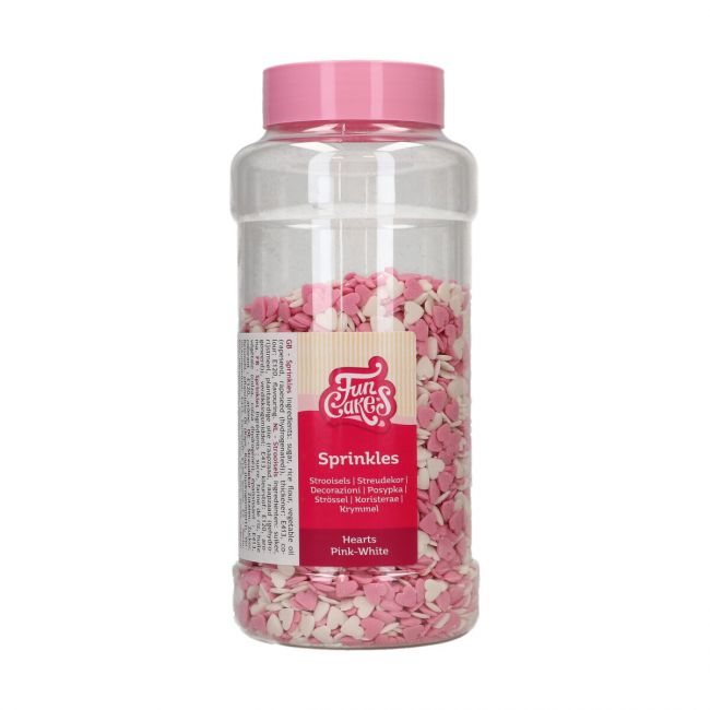 sprinkles cœur, déco gâteau Saint-Valentin, sucre décoratif rose blanc, FunCakes, décoration pâtisserie