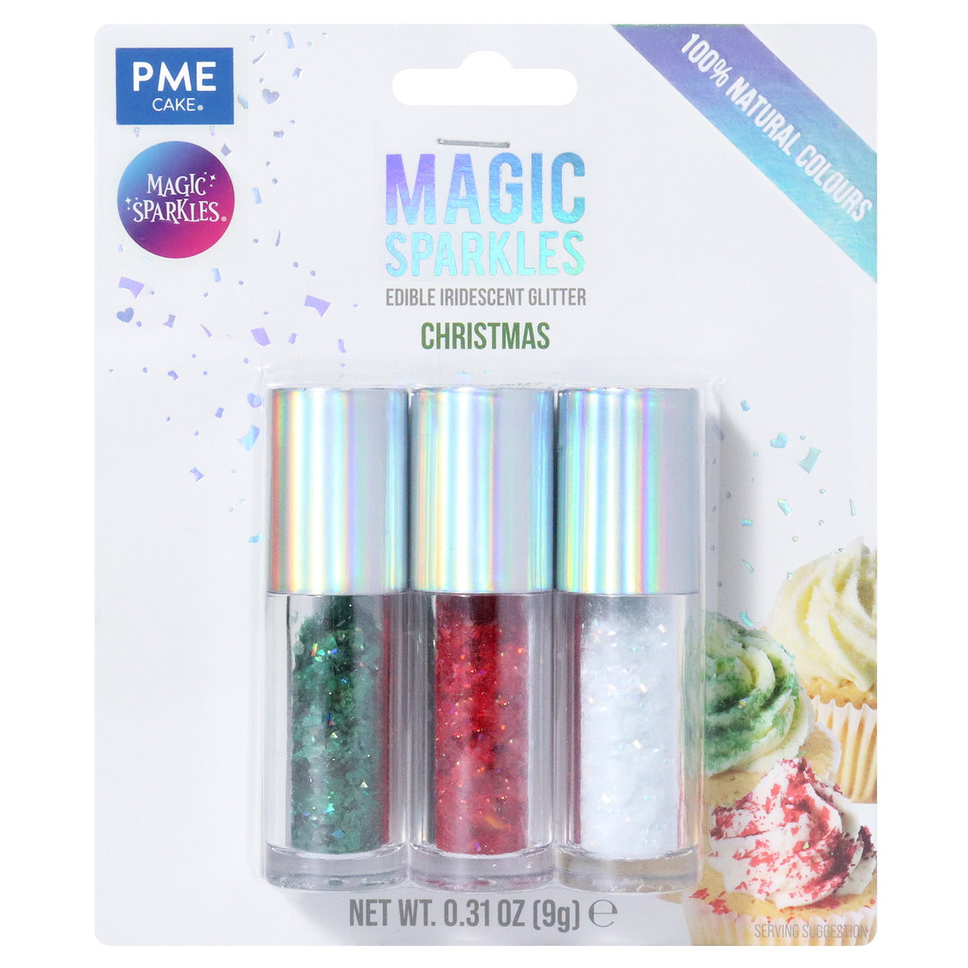 Essbare Glitzerflocken – Weihnachtsset (Grün, Rot, Weiß)