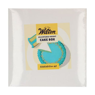 Boîte à gâteau Wilton blanche réglable en hauteur 25,5 x 25,5 x 25-33 cm
