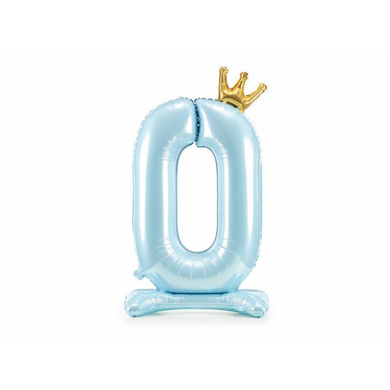 Ballon Chiffre Bleu avec Support & Couronne - XXL 84 cm - PARTY DECO