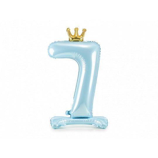 Ballon Chiffre Bleu avec Support & Couronne - XXL 84 cm - PARTY DECO