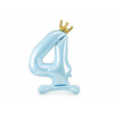 Ballon Chiffre Bleu avec Support & Couronne - XXL 84 cm - PARTY DECO