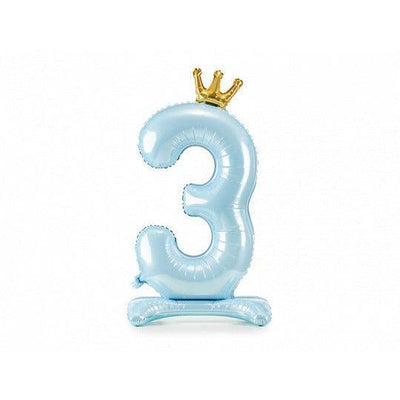 Ballon Chiffre Bleu avec Support & Couronne - XXL 84 cm - PARTY DECO