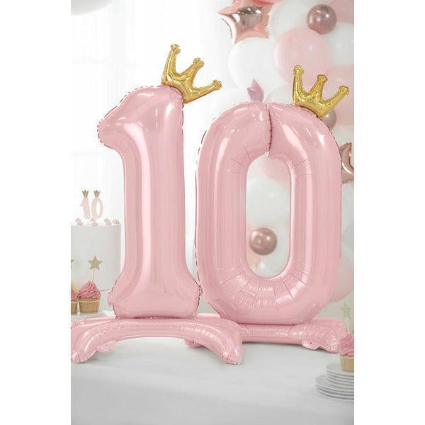 Ballon Chiffre Rose avec Support & Couronne - XXL 84 cm - PARTY DECO