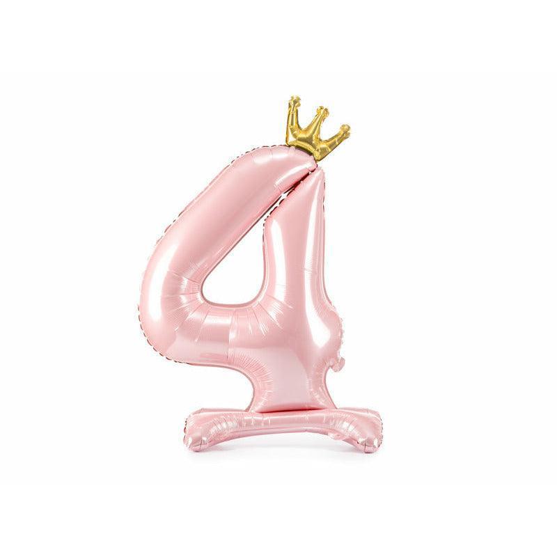 Ballon Chiffre Rose avec Support & Couronne - XXL 84 cm - PARTY DECO