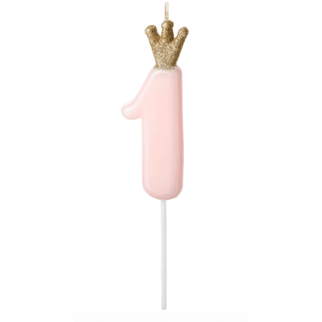 Bougie Numéro - Gold Crown Baby Pink - Variantes disponibles - PARTY DECO